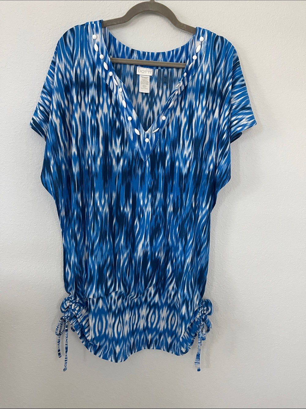 Dotti Blue and‎ White Ikat V-Neck Swim Coverup